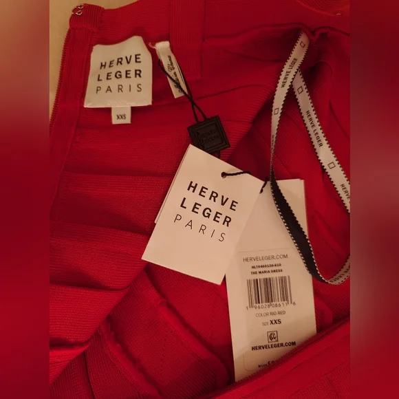 NWT Rio Red HERVE LEGER The MARIA Dress Icon Sculpted Bandage Midi Bodycon XXS - Picture 12 of 15